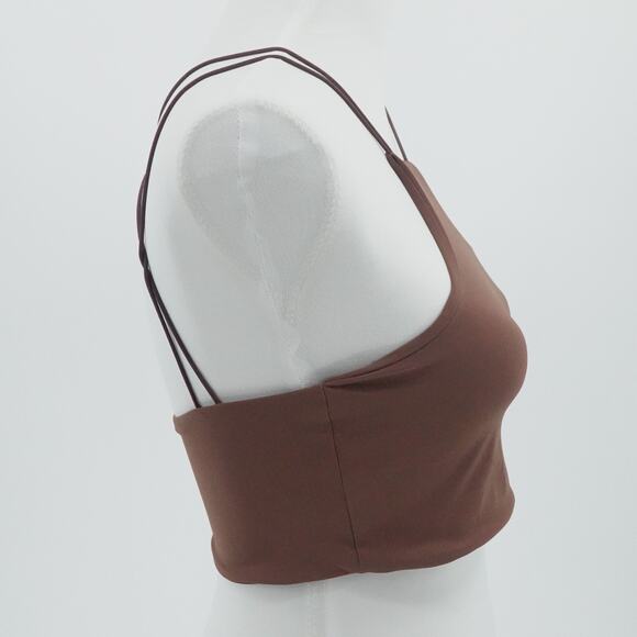 Alix NYC Top Womens Small Brown Cropped Tank Top Spaghetti Strap Asymmetric - Picture 3 of 8